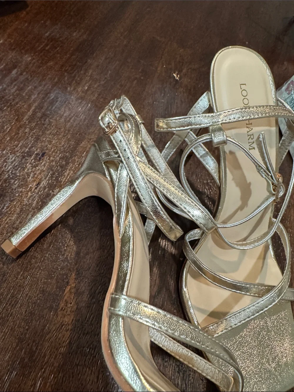 Loopcharm Gold Strappy High Heel Sandals - Women's Dress Shoes size 8